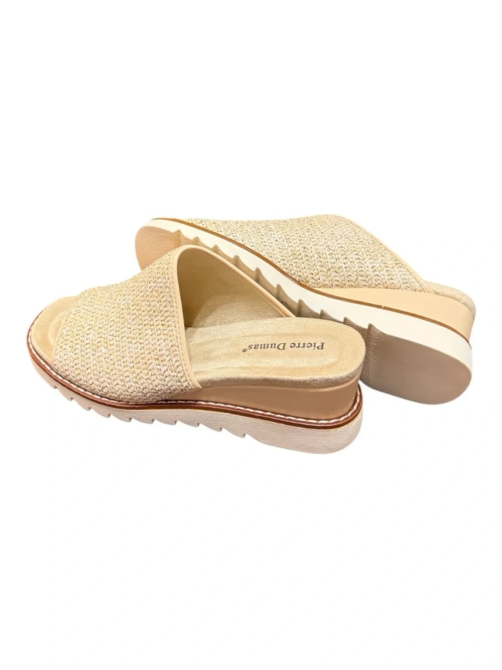 Pierre Dumas Expand-1 Raffia Platform Slide Sandals Size 10 Gold Combo